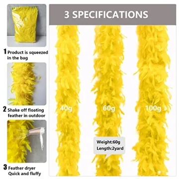 THARAHT Yellow Chandelle Turkey Feather Boa 2 Yards 40g for DIY Craft Home Dancing Wedding Party Halloween Costume Decoration Feather Boa