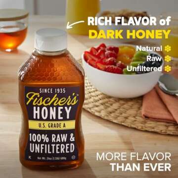 Fischer's 100% Pure, Raw & Unfiltered Honey – USA Made Honey, 24 oz – All-Natural Sweetener – ...