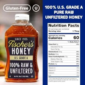 Fischer's 100% Pure, Raw & Unfiltered Honey – USA Made Honey, 24 oz – All-Natural Sweetener – Rich Flavor Profile, Packed with Nutrients