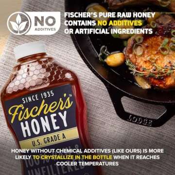 Fischer's 100% Pure, Raw & Unfiltered Honey – USA Made Honey, 24 oz – All-Natural Sweetener – Rich Flavor Profile, Packed with Nutrients