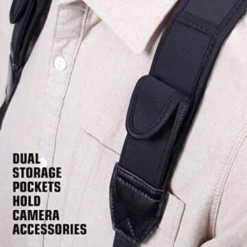 USA GEAR DSLR Camera Strap Chest Harness with Quick Release Buckles, Black Neoprene Pattern and Accessory Pockets - Compatible with Canon, Nikon, Sony and More Point and Shoot and Mirrorless Cameras