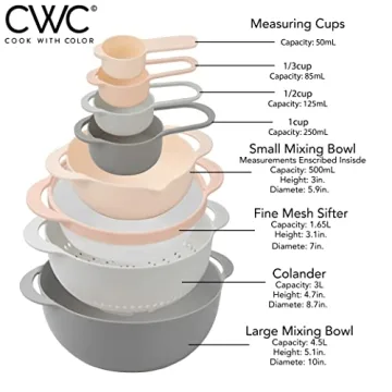 Nesting Bowls Set with Measuring Cups and Strainer