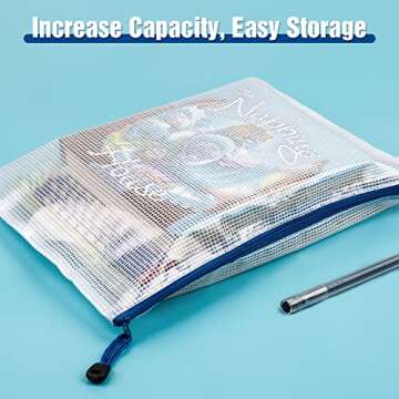 Mesh Zipper Pouch Bags, 36Pcs Zipper Pouches for Organizing, 8 Size 8 Color Waterproof Plastic Zipper Bag for Office School Supplies Game File Storage