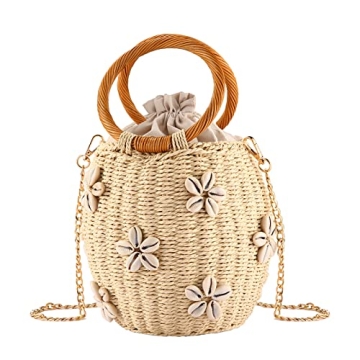 NIBD Flower Pearls Rattan Tote Bag Stylish Summer Accessory