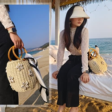 NIBD Flower Pearls Rattan Tote Bag Stylish Summer Accessory