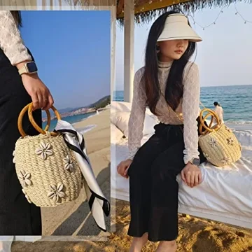 NIBD Flower Pearls Rattan Tote Bag Stylish Summer Accessory