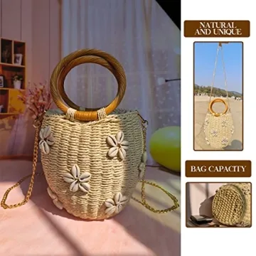 NIBD Flower Pearls Rattan Tote Bag Stylish Summer Accessory