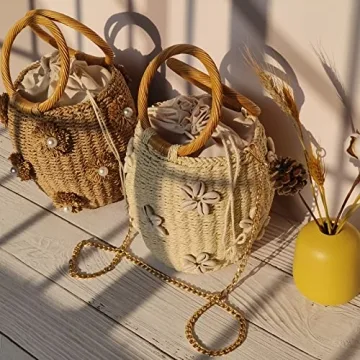 NIBD Flower Pearls Rattan Tote Bag Stylish Summer Accessory