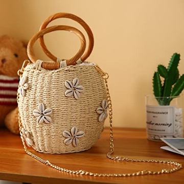NIBD Flower Pearls Rattan Tote Bag Stylish Summer Accessory