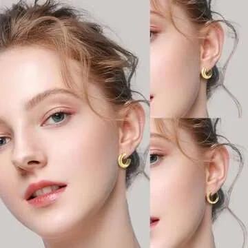 Wgoud 6 Pairs Gold Hoop Earrings Set for Women, 14K Gold Plated Hypoallergenic Lightweight Chunky Op...