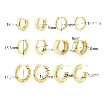 Wgoud 6 Pairs Gold Hoop Earrings Set for Women, 14K Gold Plated Hypoallergenic Lightweight Chunky Open Huggie Hoops Earrings Jewelry for Gift. (B-Gold hoops)