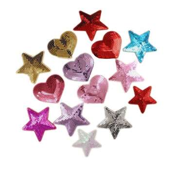 Ximkee Pack of 10 Shiny 5 Star Sequins Sew Iron on Applique Embroidered Patches-Purple