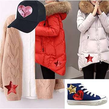 Ximkee Pack of 10 Shiny 5 Star Sequins Sew Iron on Applique Embroidered Patches-Purple