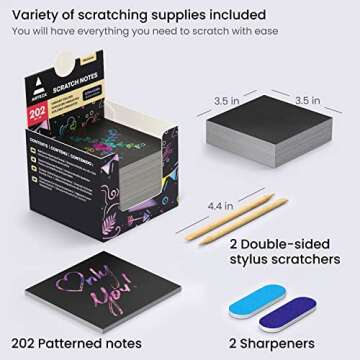 Arteza Scratch Paper, Set of 202 Notes, 3.5 x 3.5 Inches, 200 Rainbow and 2 Gold-Foil Star Backgroun...