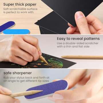 Arteza Scratch Paper Set - Colorful & Durable Art Supplies