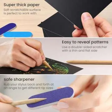 Arteza Scratch Paper Set - Colorful & Durable Art Supplies