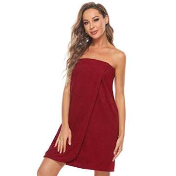 Orrpally Women Shower Wrap Robe Bath Wrap Towel Spa Body Wrap Adjustable Closure Bathrobe Wine Red L
