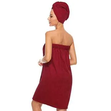 Orrpally Women Shower Wrap Robe Bath Wrap Towel Spa Body Wrap Adjustable Closure Bathrobe Wine Red L