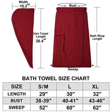 Orrpally Women Shower Wrap Robe Bath Wrap Towel Spa Body Wrap Adjustable Closure Bathrobe Wine Red L