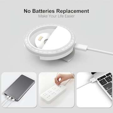 Selfie Ring Light, Rechargeable Portable Clip-on Selfie Fill Light with 36 LED for iPhone/Android Phone Photography Camera Video | 3 Adjustable Light Modes | Beauty and Influencer Selfie Ring Light