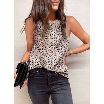 Dokotoo Womens Tops Dressy Casual Leopard Print Crewneck Sleeveless Slim Fit Summer Lightweight Tank...