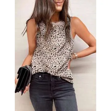 Dokotoo Womens Tops Dressy Casual Leopard Print Crewneck Sleeveless Slim Fit Summer Lightweight Tank...