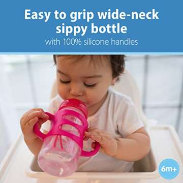 Dr. Brown's Milestones Wide-Neck Sippy Spout Bottle with 100% Silicone Handles, Easy-Grip Handles wi...