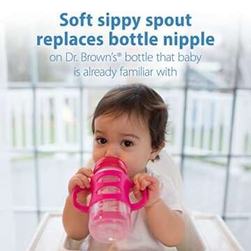 Dr. Brown's Milestones Wide-Neck Sippy Spout Bottle with 100% Silicone Handles, Easy-Grip Handles with Soft Sippy Spout, 9oz/270mL, Pink, 1-Pack, 6m+