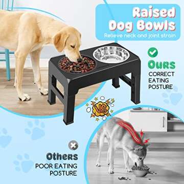 URPOWER Raised Slow Feeder Dog Bowls 4 Height Adjustable Elevated Dog Bowls with Stainless Steel Dog Water Bowl and Dog Slow Feeder Non-Slip Dog Food Bowls Stand for Small Medium Large Dogs and Pets