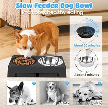 URPOWER Raised Slow Feeder Dog Bowls 4 Height Adjustable Elevated Dog Bowls with Stainless Steel Dog Water Bowl and Dog Slow Feeder Non-Slip Dog Food Bowls Stand for Small Medium Large Dogs and Pets