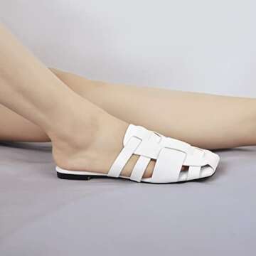 Onlymaker Women's Casual Square Open Toe Slides Sandals Summer Mule Slide Sandal White Size 7