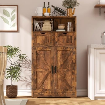 WEENFON Storage Cabinet with Barn Doors & Drawers