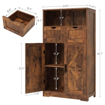 WEENFON Storage Cabinet with Barn Doors & Drawers