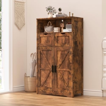 WEENFON Storage Cabinet with Barn Doors & Drawers
