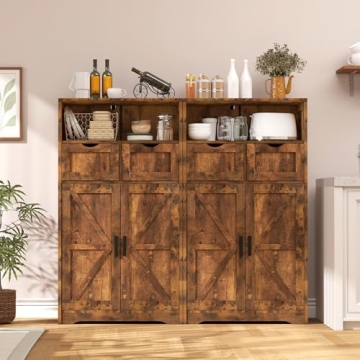 WEENFON Storage Cabinet with Barn Doors & Drawers