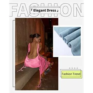 Doweha Women Backless Bodycon Sexy Cocktail Dress Summer 2025 Halter Long Semi Formal Party Wedding Guest Spring Cowl Neck Maxi Dress Hot Pink S