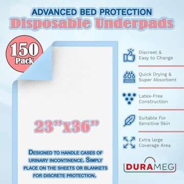 Chucks Pads Disposable [150-Pads] Underpads 23” X 36” Incontinence Chux Pads Absorbent Fluff Pro...