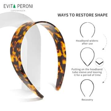 EVITA PERONI Wide Headbands for Women with Teeth Acetate Resin Hair Bands for Women's Hair No Headache Headband No Slip Hairbands-Tortoise