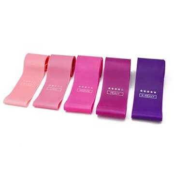 Set of 5 Resistance Loop Bands, Pink Color Gradient Yoga Tension Rings Exercise Gym Sports Elastic Bands Fitness Resistance Bands Strength Training Pilates