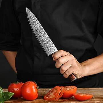 Fanteck Chef Knife 8 Inch, Japanese Damascus Kitchen Knife, Vg10 67 Layer High Carbon Stainless Stee...