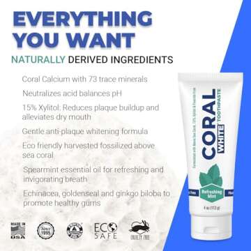 Coral White - Coral White Mint Toothpaste Natural Fluoride SLS Free Coral Calcium Remineralizing Toothpaste 4 Ounce