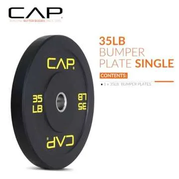 CAP Barbell Budget Olympic Bumper Plate with Yellow Logo, Black, 35 lb Single