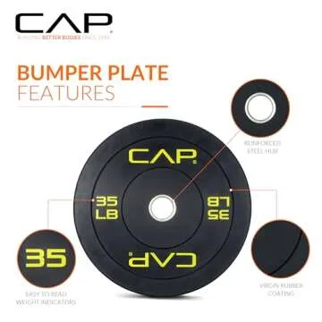 CAP Barbell Budget Olympic Bumper Plate with Yellow Logo, Black, 35 lb Single