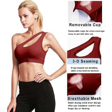 RUNNING GIRL Womens One Shoulder Sports Bras Workout Left Strap Yoga Bras Cute Medium Support Crop Top Red
