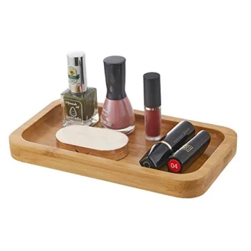 Stylish INIUNIK Qtip Holder & Bamboo Tray Set for Bathroom