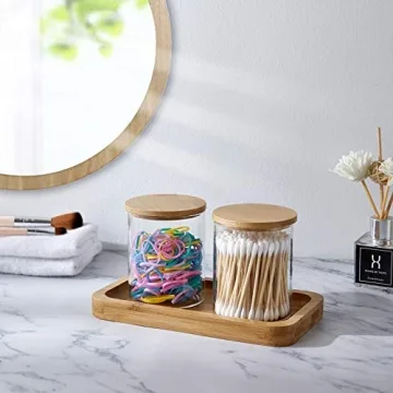 Stylish INIUNIK Qtip Holder & Bamboo Tray Set for Bathroom