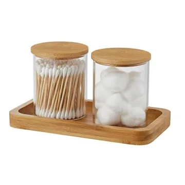 Stylish INIUNIK Qtip Holder & Bamboo Tray Set for Bathroom