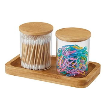 Stylish INIUNIK Qtip Holder & Bamboo Tray Set for Bathroom