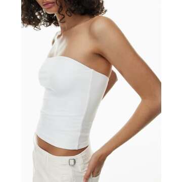 Womens Double Lined Tube Tops Crop Going Out Tops Strapless Tank Summer Top White M