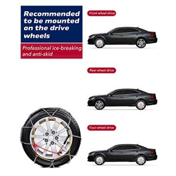 FLYSWAN Snow Chains for Car SUV Pickup Trucks Car, Universal Adjustable Emergency Portable Snow Tire Chains, Tire Width 175 180 185 195 205 215 220 225 235 240 245 255 265 275 and More（KN120）